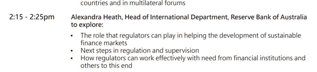 Head of the Reserve Bank of Australia' s International Department, Alexandra Heath, is speaking at an online event. 